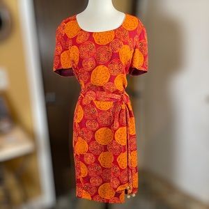 GIGI BY GILLIAN ~ Vintage Red & Orange Chinese Medallion Print Dress ~ Size 14